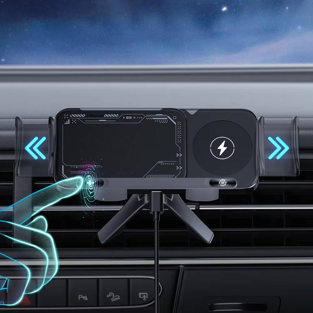 Wireless Car Charger Mount with Dual Coils and Auto-Clamp Arm