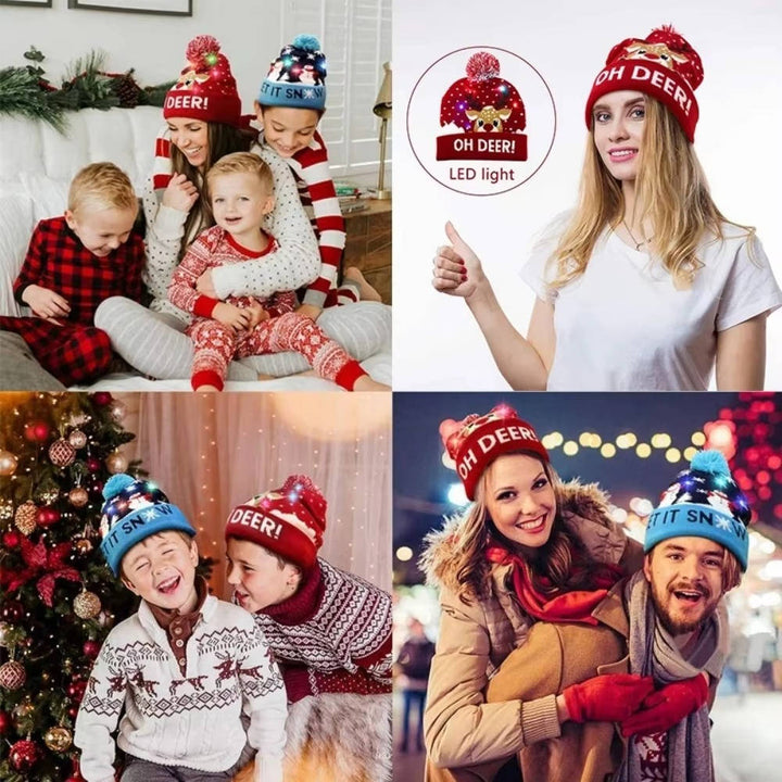 Hendrano™ Light-Up Knit Christmas Beanie with Pom-Pom and Color LEDs