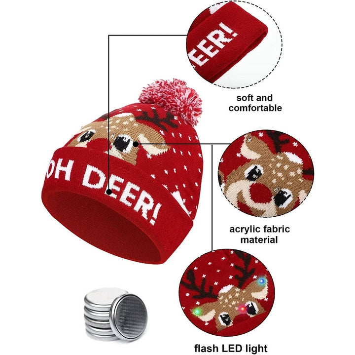 Hendrano™ Light-Up Knit Christmas Beanie with Pom-Pom and Color LEDs