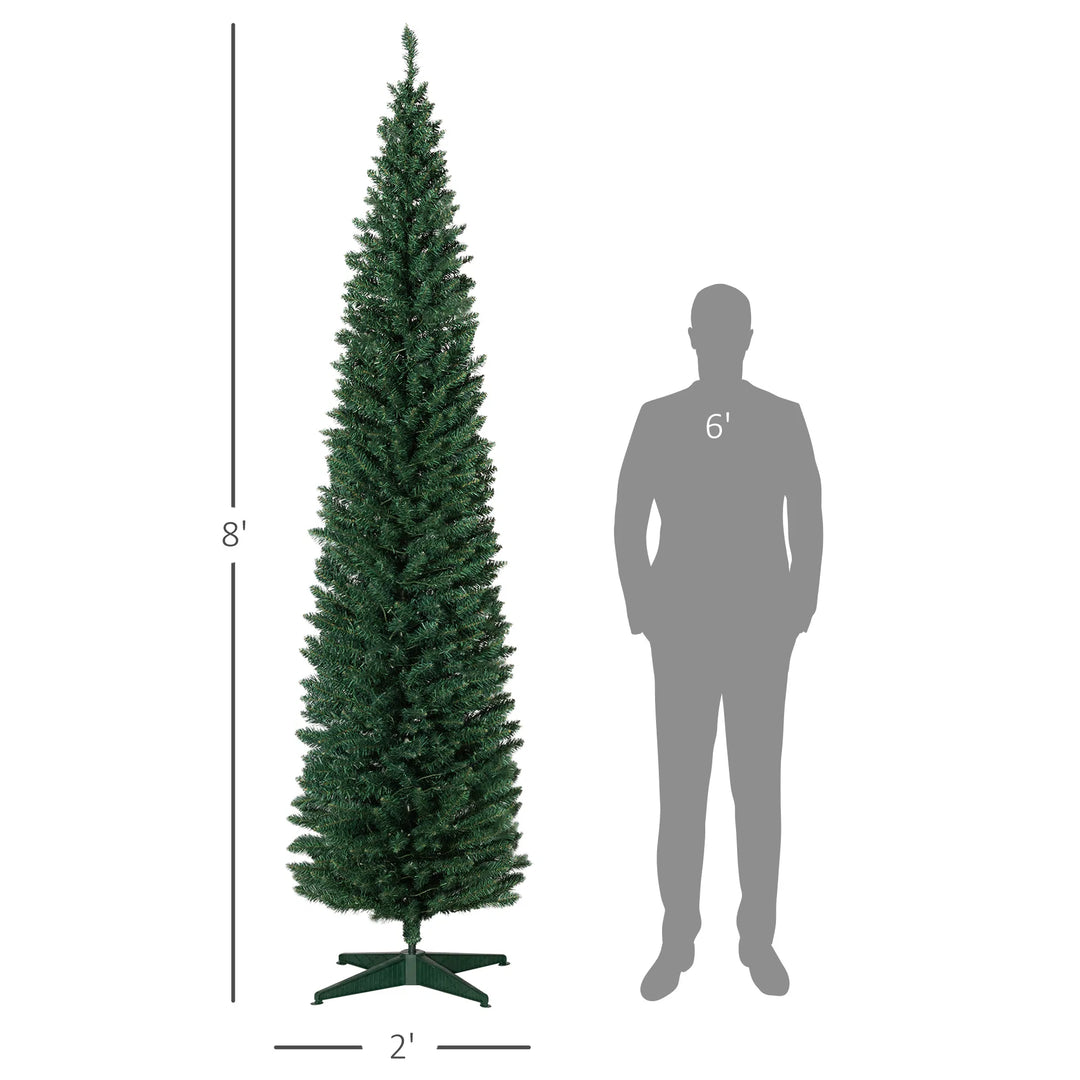 Tall slim green pre-lit Christmas tree