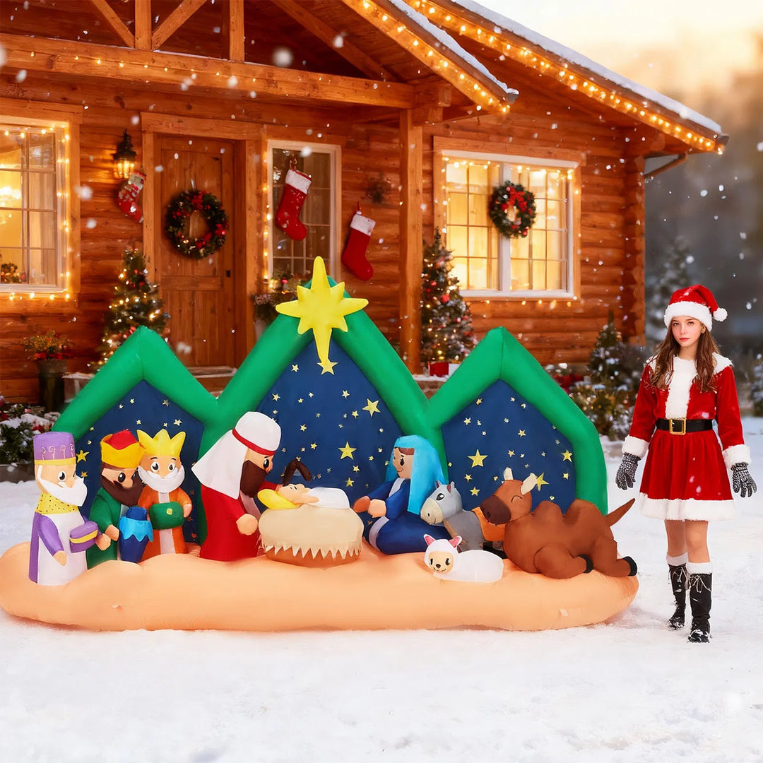 Wide inflatable nativity with starry backdrop