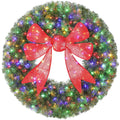 Giant lighted Christmas wreath with red bow