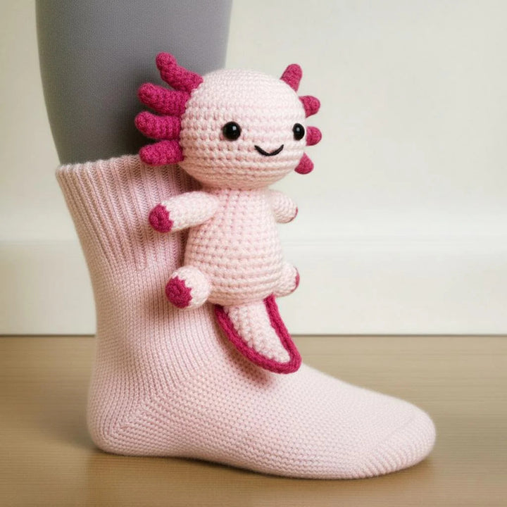 Socks with 3D crochet sloth on ankle