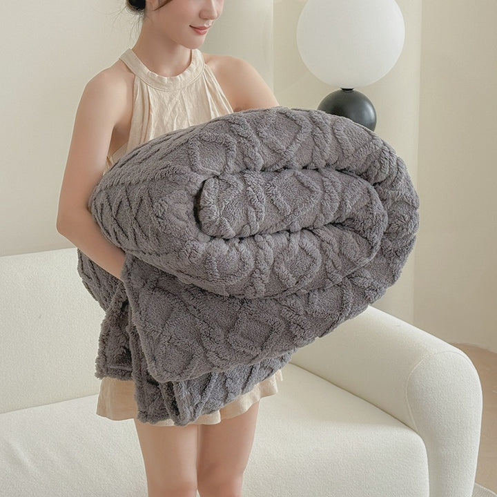 Tufted velvet throw blanket with 3D pattern