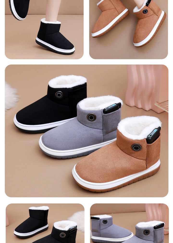Rechargeable heated plush ankle boots