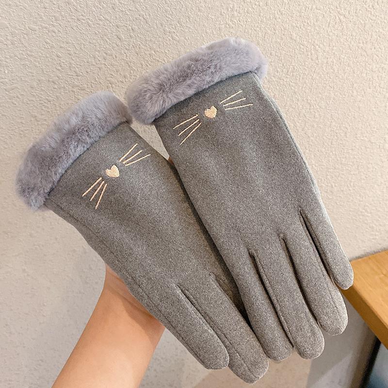 Pink suede-look gloves with faux-fur cuff