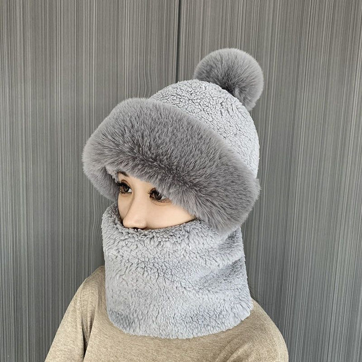 Pink plush hood hat with neck warmer