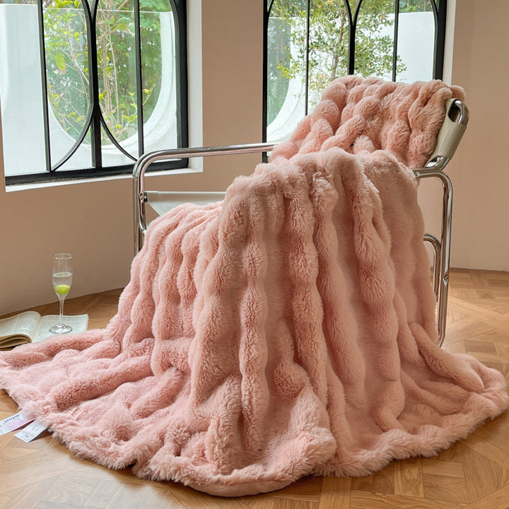 Plush bubble texture faux fur blanket