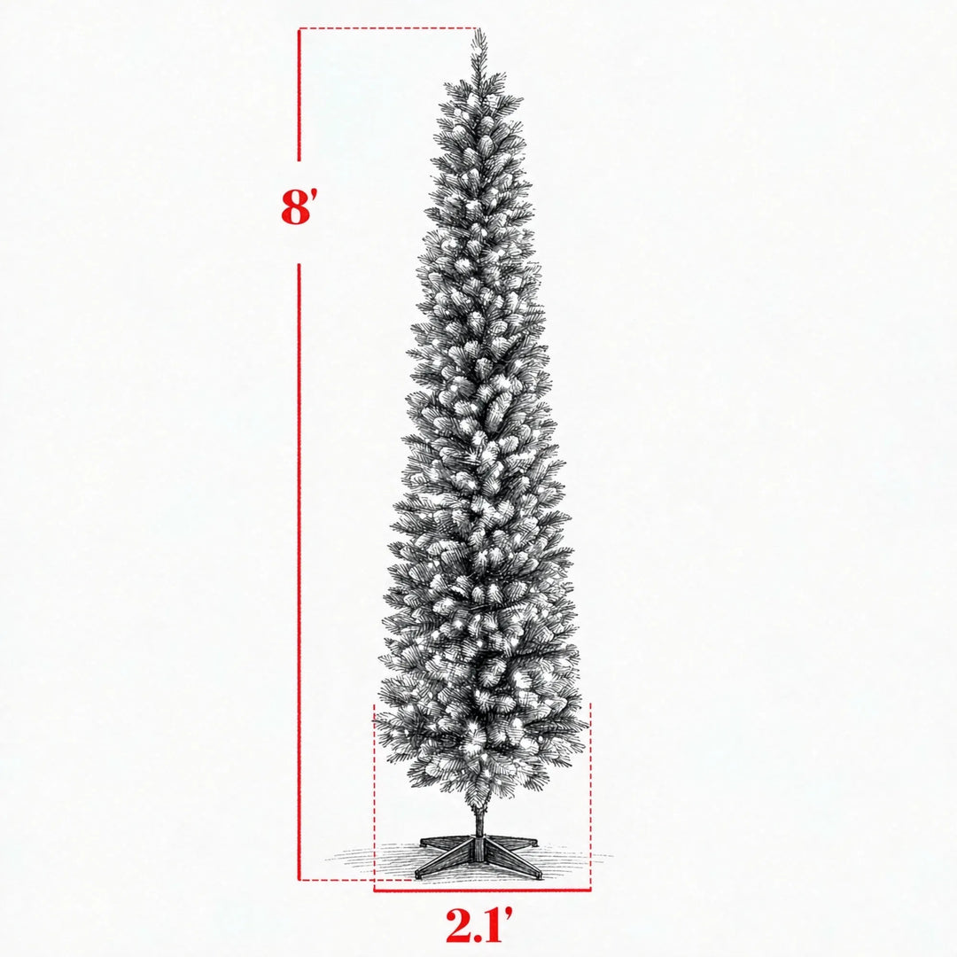 Tall slim frosted pre-lit pencil tree