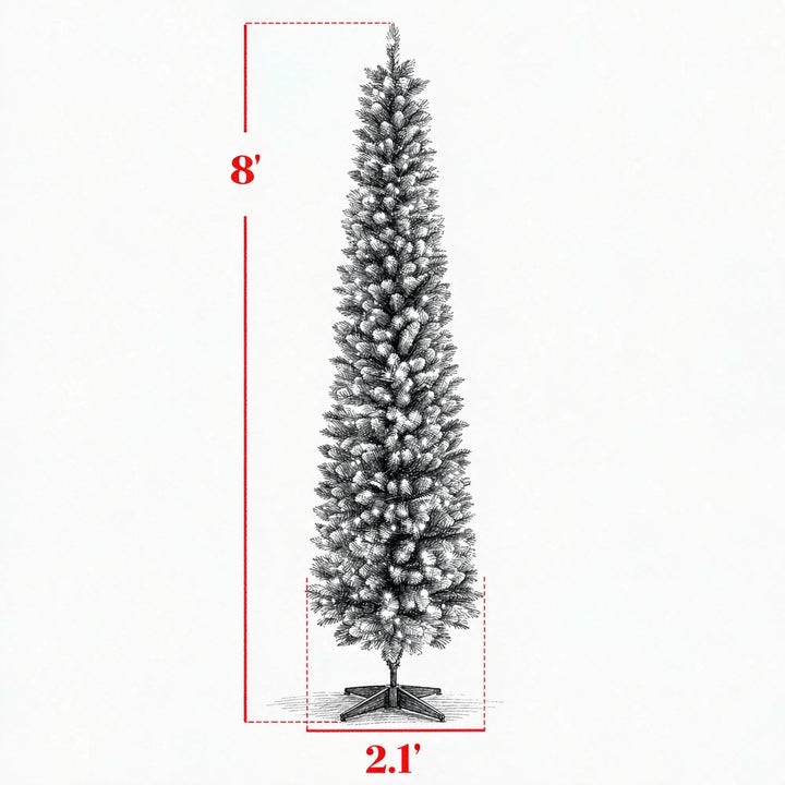 Tall slim frosted pre-lit pencil tree