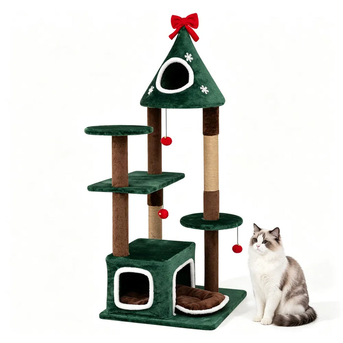 Hendrano 54 in Christmas Cat Tree with Bell Balls and Jute Posts
