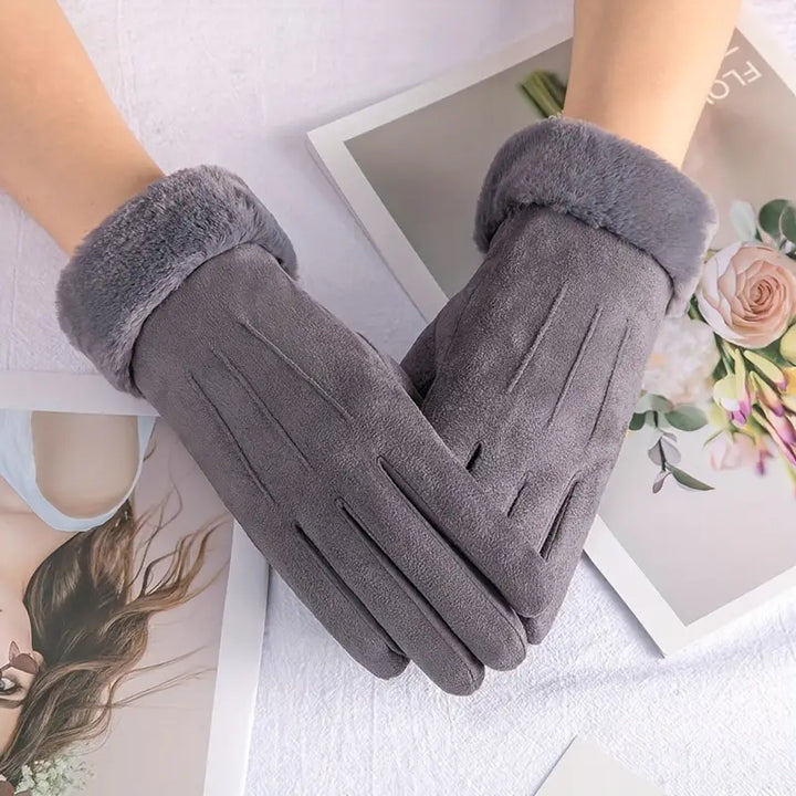 Warm Suede Gloves with Soft Velvet Lining and Plush Cuff