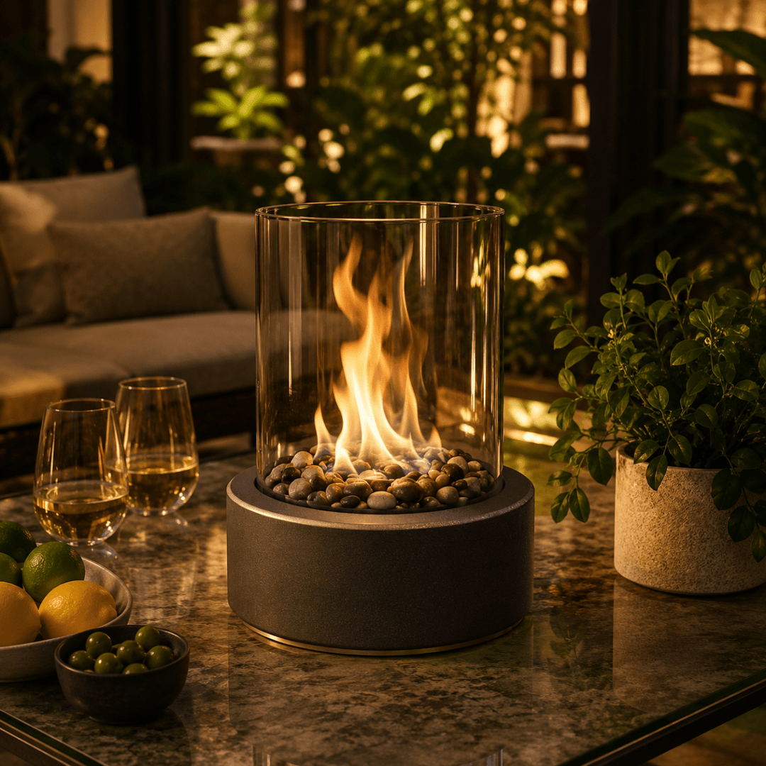 Tabletop Bioethanol Fire Pit with Real Flames and Glass Panels