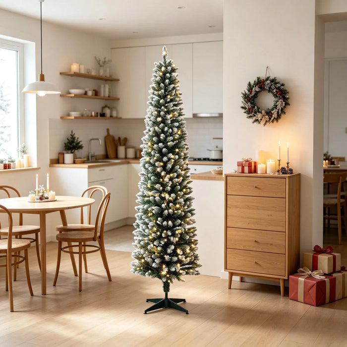 Hendrano 6 ft Slim Frosted Pencil Christmas Tree with Remote