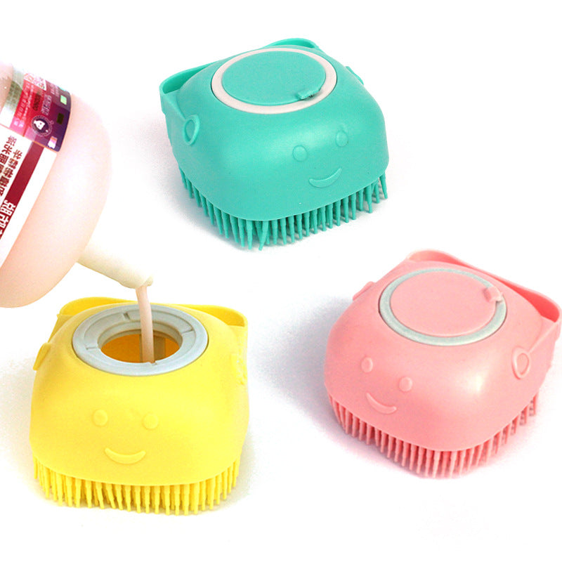 Silicone pet bath brush with shampoo chamber