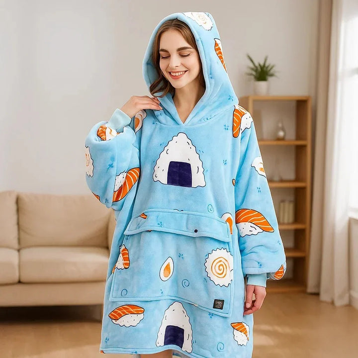 USB Heated Blanket Hoodie with Soft Flannel and Big Front Pocket