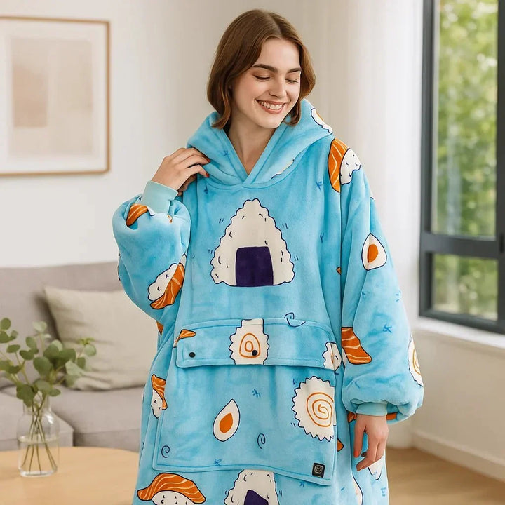 USB Heated Blanket Hoodie with Soft Flannel and Big Front Pocket