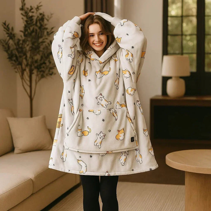 USB Heated Blanket Hoodie with Soft Flannel and Big Front Pocket