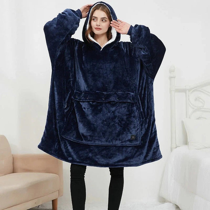 USB Heated Blanket Hoodie with Soft Flannel and Big Front Pocket