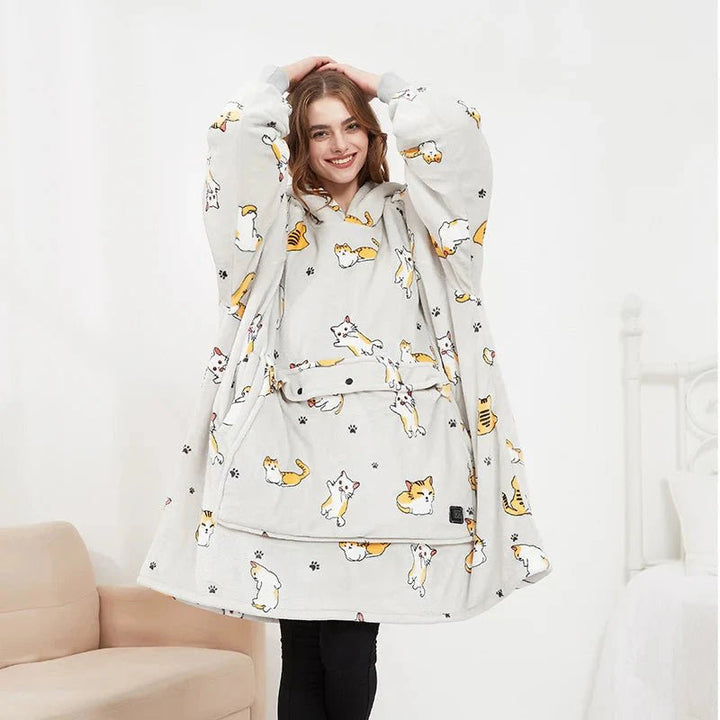 USB Heated Blanket Hoodie with Soft Flannel and Big Front Pocket