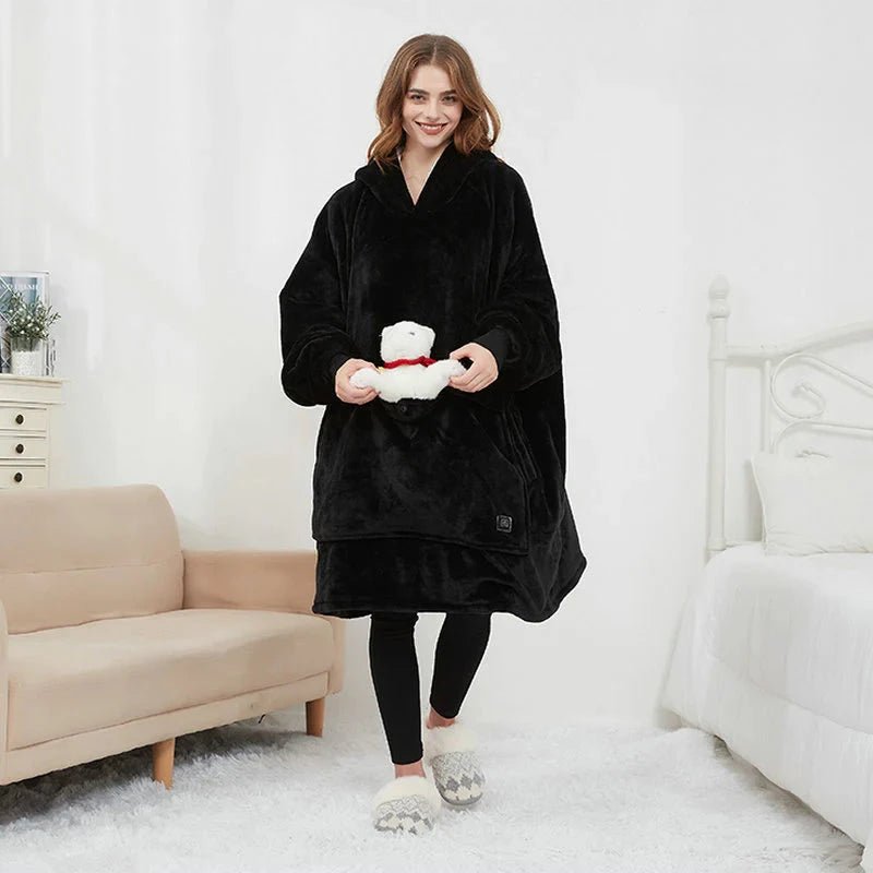 USB Heated Blanket Hoodie with Soft Flannel and Big Front Pocket