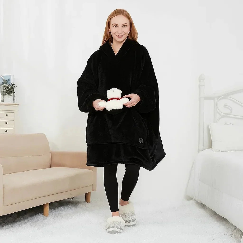 USB Heated Blanket Hoodie with Soft Flannel and Big Front Pocket