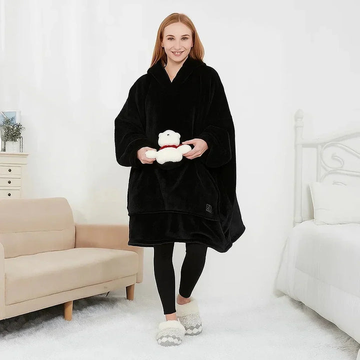 USB Heated Blanket Hoodie with Soft Flannel and Big Front Pocket