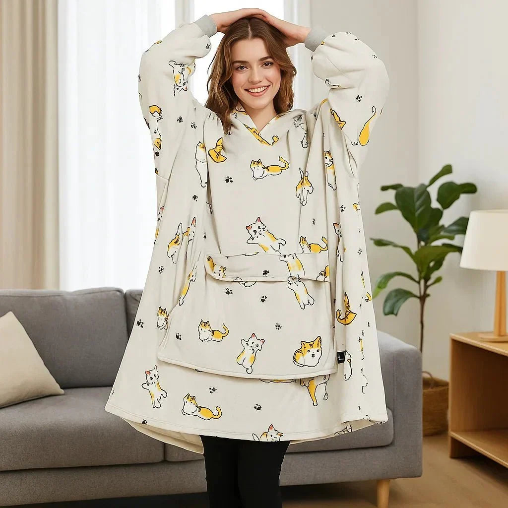 USB Heated Blanket Hoodie with Soft Flannel and Big Front Pocket