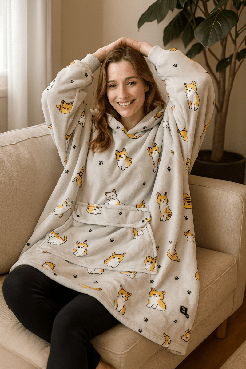 USB Heated Blanket Hoodie with Soft Flannel and Big Front Pocket