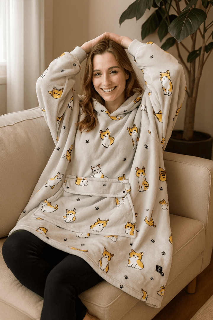 USB Heated Blanket Hoodie with Soft Flannel and Big Front Pocket