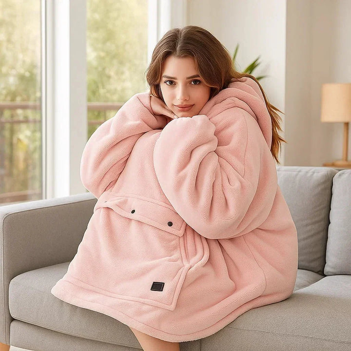 USB Heated Blanket Hoodie with Soft Flannel and Big Front Pocket