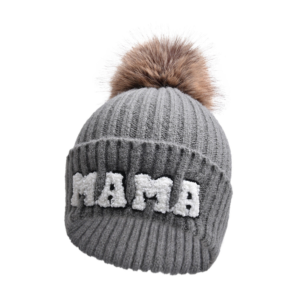 MAMA and MINI pompom beanie set