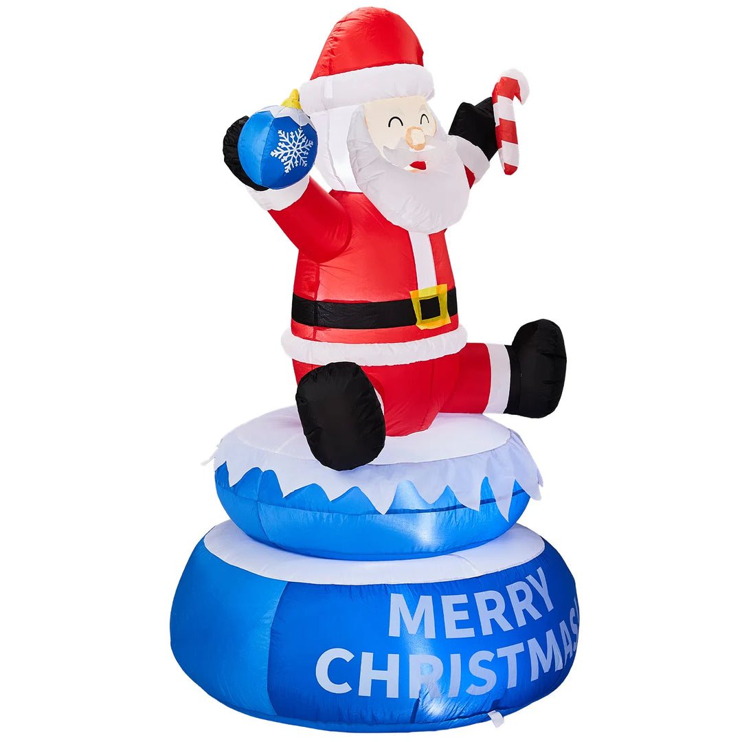 Inflatable lighted Santa on a rotating Merry Christmas base
