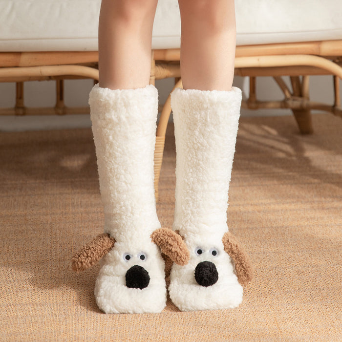 Hendrano Plush Cartoon Dog Socks with Non-Slip Sole