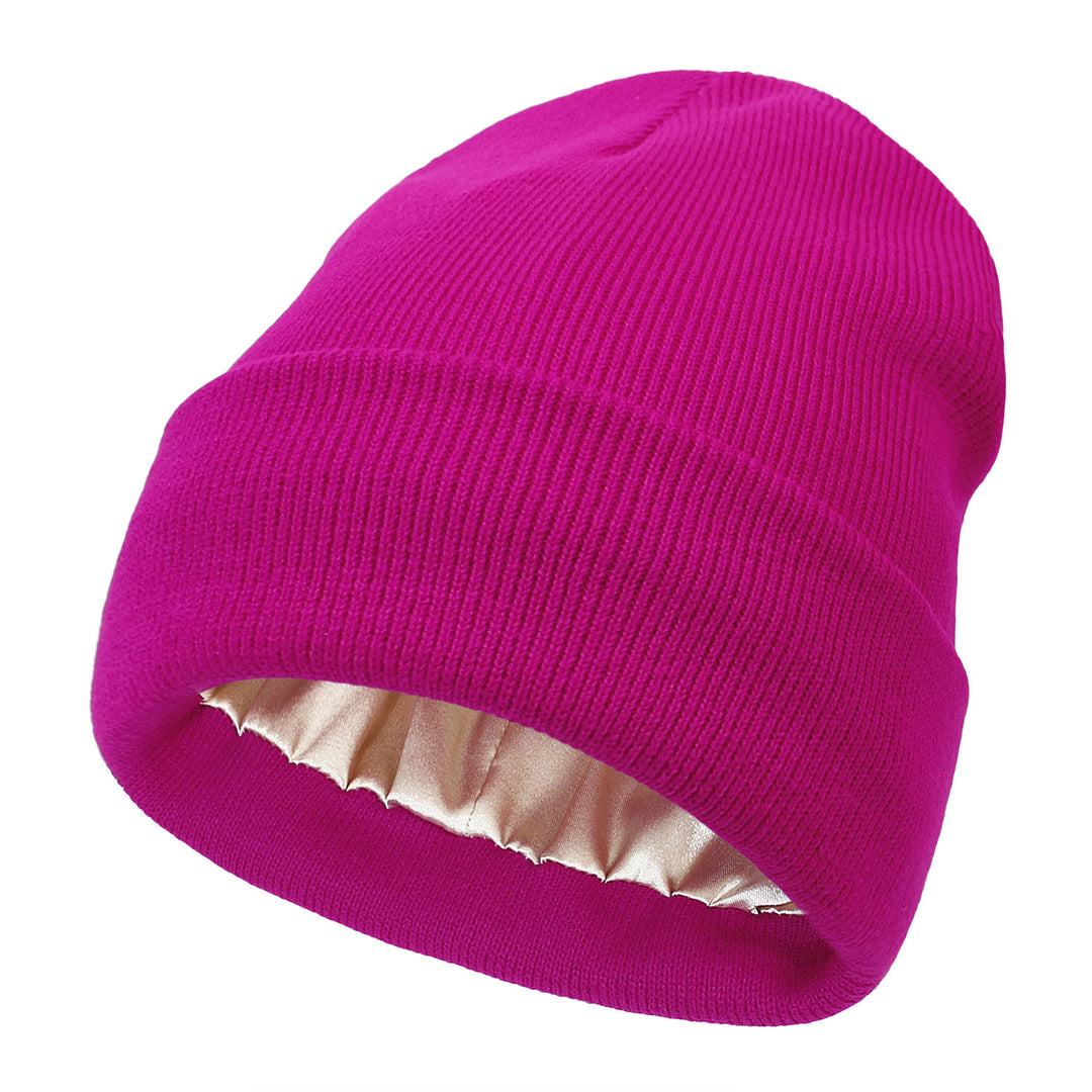 Cuffed knit beanie with satin lining