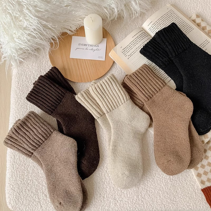 Thick ribbed knit crew socks in beige