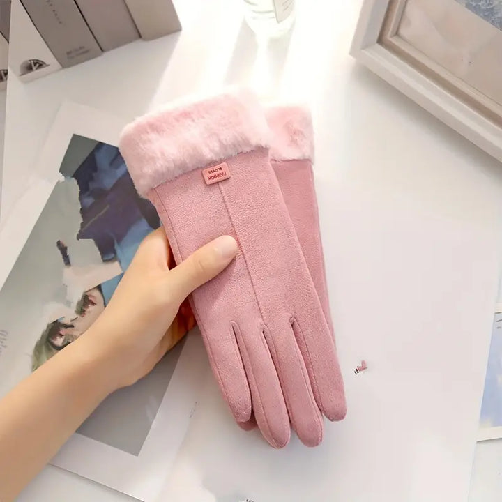 Warm Suede Gloves with Soft Velvet Lining and Plush Cuff