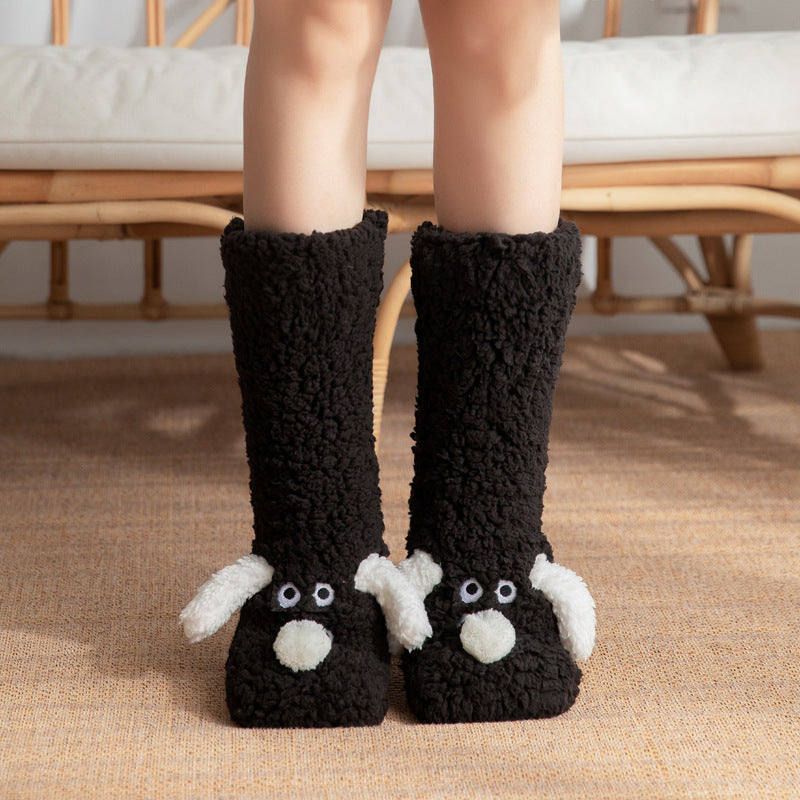 Plush cartoon dog slipper socks