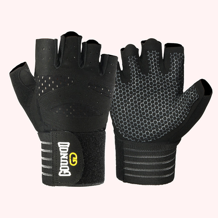 Hendrano Half-Finger Gym Gloves with Long Wrist Wrap Support