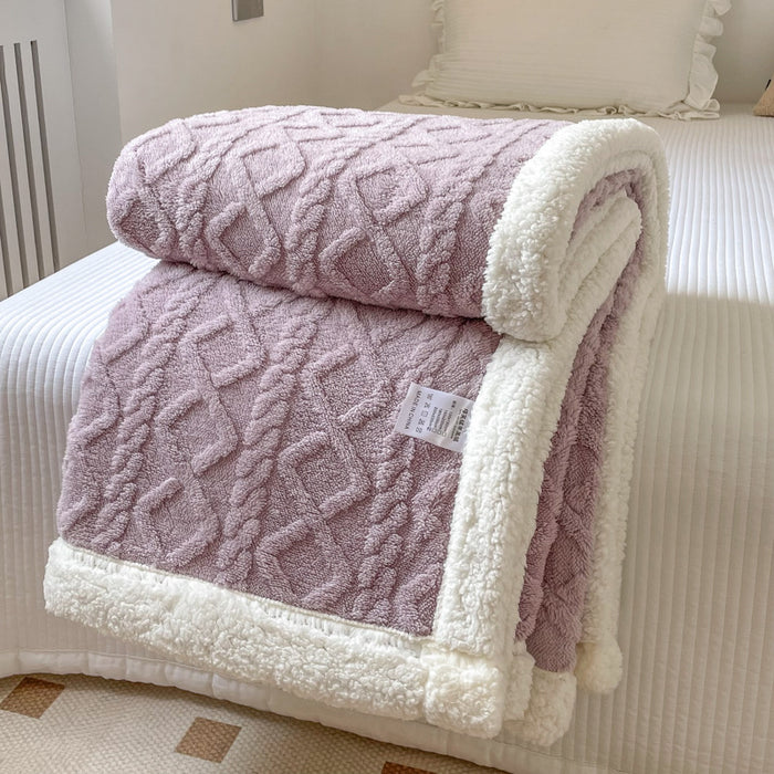Hendrano Cable-Knit Jacquard Blanket with Sherpa Fleece Border