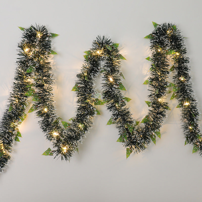 Tinsel garland with LED lights and Santas