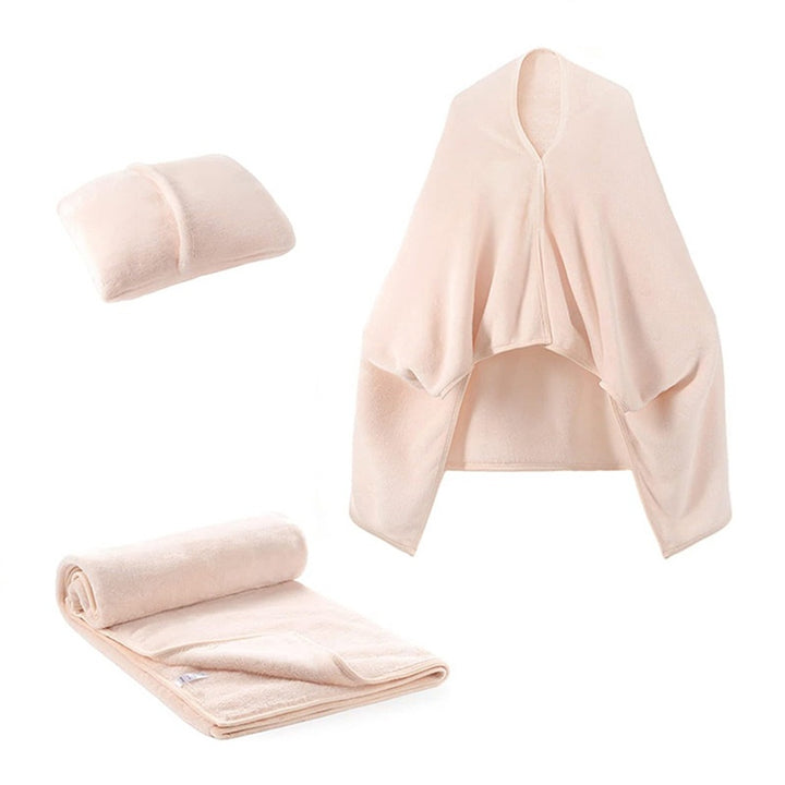 Fleece blanket worn as shawl with buttons