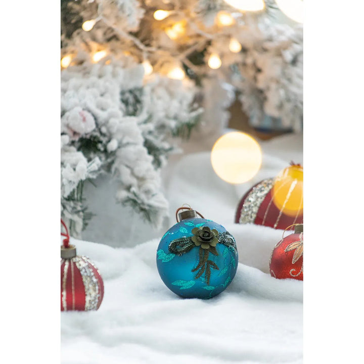 Teal glitter glass Christmas ball ornaments