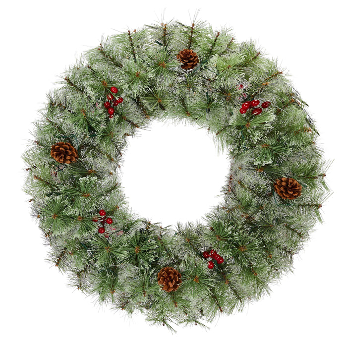 Hendrano Set of 2 Pre Lit 24 in Christmas Wreaths with Pine Cones