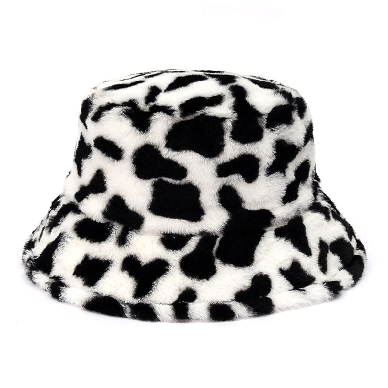 Fluffy leopard print faux fur bucket hat