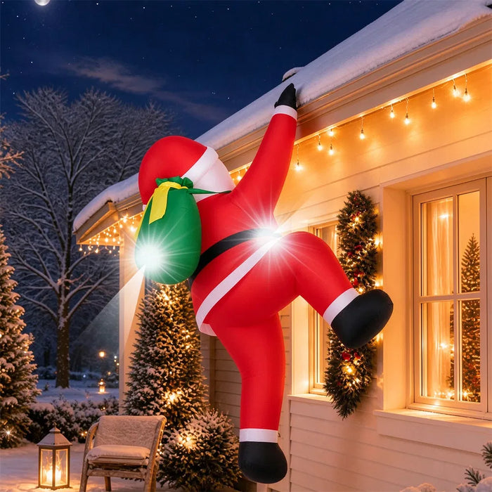 Hendrano 6 ft Inflatable Climbing Santa with Gift Bag and LED Lights
