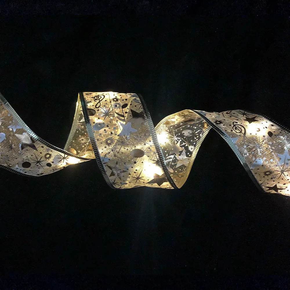 Double-Layer Christmas Ribbon with 50 Built-In LED Lights