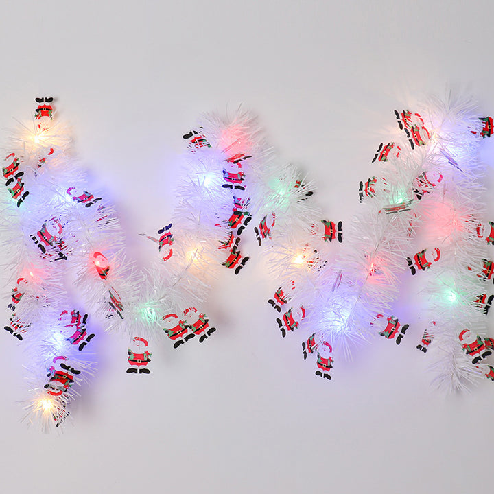 Tinsel garland with LED lights and Santas