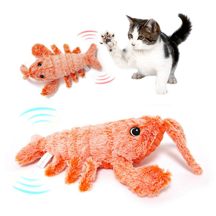 Orange plush flopping lobster cat toy