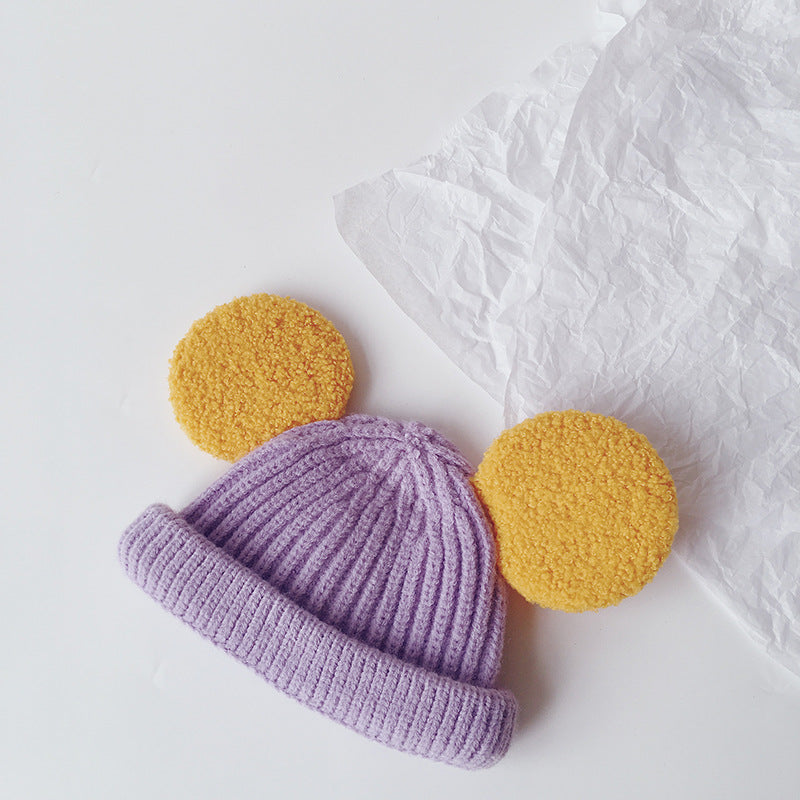Kids knit beanie with fluffy teddy ears